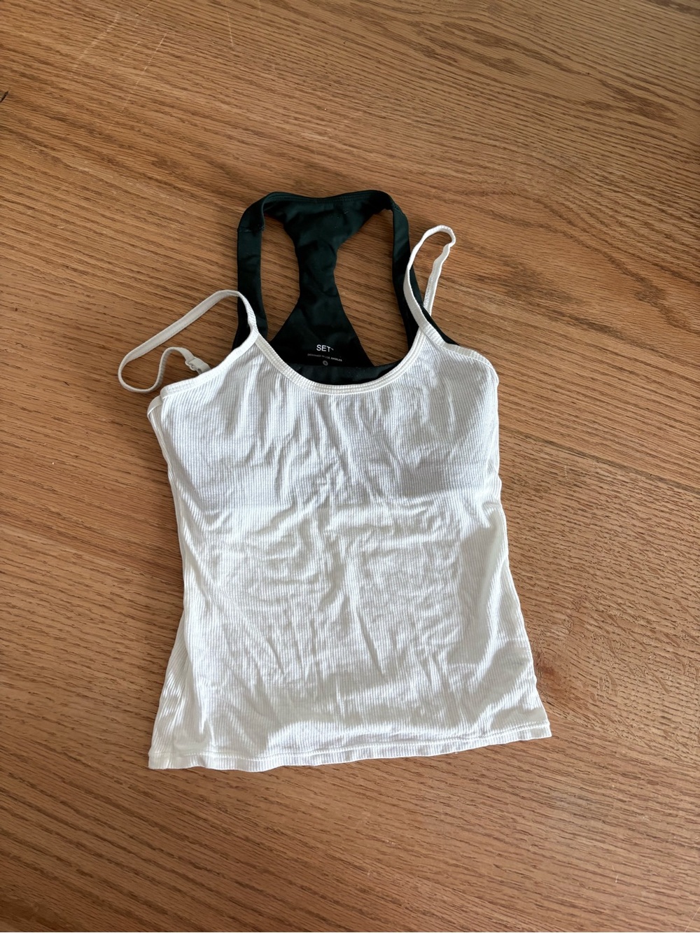 Ribbed White Tank with Built-In Racerback sports bra